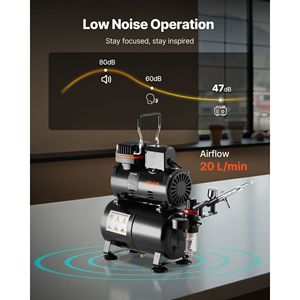 Kit Aerografo 1/6 HP con Compressore e Serbatoio, Aerografo Professionale a Doppia Azione 1/6 HP, 3 Punte, Accessorio per Vernice Acrilica - Product Image 5