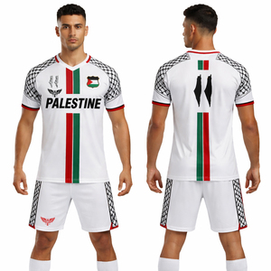 Custom Palestine Football Jersey Set Wholesale Soccer Uniform in White Black with Red Green Center Stripe Front Logo Position - Product Image 1