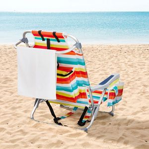 Sedia da Spiaggia 63*65*82cm in Tessuto Oxford Corto, Tubo in Alluminio Argento-Bianco, Portata 100kg, Strisce Arcobaleno - Product Image 5