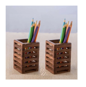 Natural Solid Wood Pen Holder Desk Stationery Storage Container for Office and <b>Study</b> <b>Table</b> Wood Pen Holder - Product Image 2