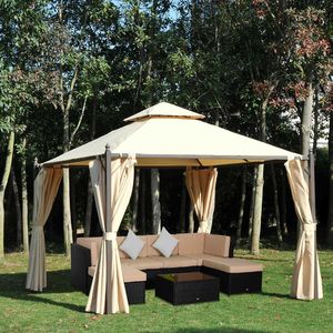 Gazebo de Acero para Patio Exterior de 10 x 10 con Techo de Dos Niveles y Cortinas de Poliéster para Privacidad, Diseño Grande, Toldo y Pérgola - Product Image 3