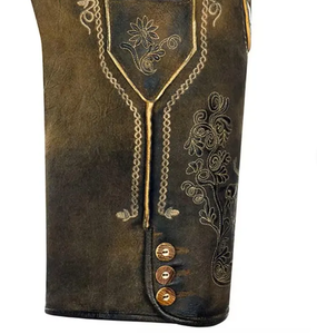 Shorts traditionnels bavarois en cuir véritable pour homme, broderie florale, coupe classique, marron - Product Image 3