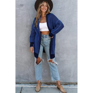 2025 2025 cárdigan de manga larga de punto grueso a cuadros de gran tamaño para mujer, suéter con parte delantera abierta, abrigo, Colección Otoño Invierno - Product Image 4