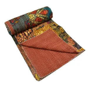 很多印度补丁Kantha复古被子什锦图案床罩CPKQ026复古手工制作印度Kantha床罩毯