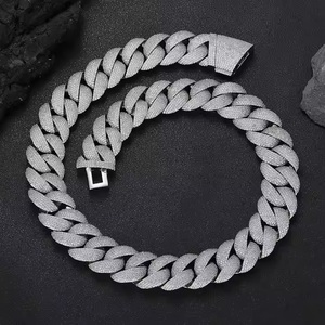 Indian Exporter 925 <b>Silver</b> Moissanite Diamond Cuban <b>Chain</b> <b>Necklace</b> for Men Hip Hop Style Luxury Jewelry Available for Sale - Product Image 1