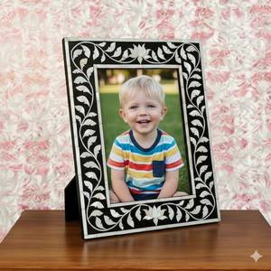 Rustic Lightweight MDF Bone Inlay Vertical Rectangle Tabletop Photo <b>Frame</b> with Floral Design for <b>Wall</b> Hanging Home Decor - Product Image 1