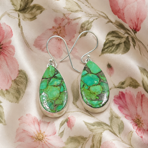 Pendientes Colgantes de Plata de Ley 925 con Turquesa Verde Cobre, Hechos a Mano, Estilo Boho, Joyería de Oro Rosa y Oro Amarillo para Mujer - Product Image 3