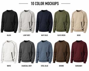 Sweat-shirt pour homme gris clair à col rond, coupe classique, couleur unie, poche zippée, style décontracté, en coton tricoté, style automne, faible MOQ - Product Image 6