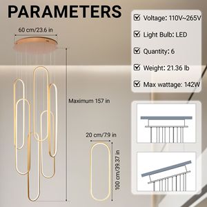 Lampadario a Sospensione LED Moderno con Anello, 3 Colori Dimmerabili, Oro, 157 Pollici, Illuminazione Contemporanea per Soffitti Alti - Product Image 6