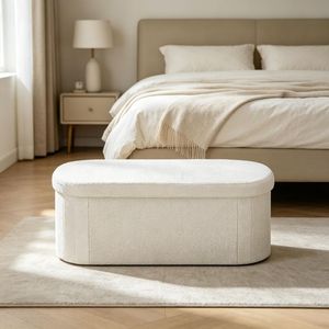 Banc de rangement contemporain en polaire Teddy avec couvercle rabattable, repose-pieds multifonctionnel pour chambre et entrée - Product Image 4