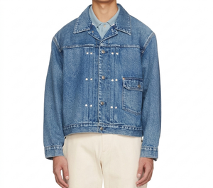 <b>Men's</b> Washed Denim <b>Jacket</b> Stand Collar Zipper Pockets Casual Loose Fit Autumn Style Regular Sleeve Solid Color - Product Image 3