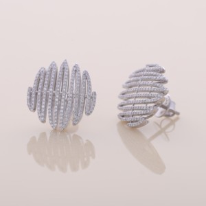 IGI Certified Multi Row Round Pave Diamond Stud <b>Earrings</b> 9KT Yellow / White / Rose Gold Wide Statement <b>Earrings</b> for Women - Product Image 2