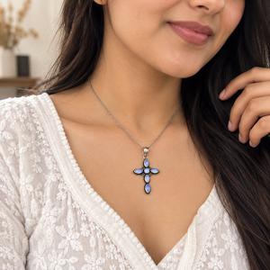 Pendentif Croix en Argent Sterling 925 avec Pierre de Lune Arc-en-ciel, Fait Main, Style Vintage, Bijou Religieux, Pierre Semi-Précieuse, Vente en Gros - Product Image 4