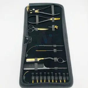 Kit di strumenti di estensione per capelli rivestiti per la vendita calda di colore nero e oro pinze per la cura personale Set di strumenti per Extension per capelli