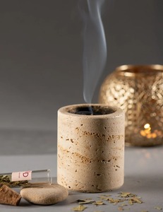 Luxury Customizable Travertine Style Resin Mabkhara Arabic <b>Oud</b> <b>Bakhoor</b> Burner for Premium Home Fragrance and Islamic Home Decor - Product Image 4