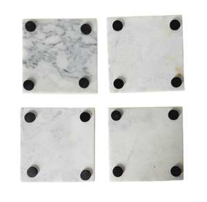 Ensemble de quatre sous-verres en marbre gris et blanc, faits à la main, sous-verres en pierre, décoration contemporaine pour la maison - Product Image 2