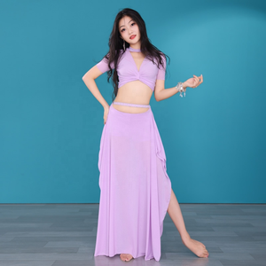 Traje de Danza del Vientre para Mujer, Falda de Danza del Vientre, Top de Manga Corta, Conjunto de Danza del Vientre, Disfraces de Carnaval - Product Image 3