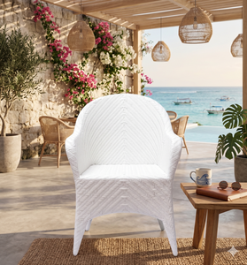 Chaise de salle à manger en rotin synthétique blanc, fauteuil d'extérieur en osier, mobilier de luxe pour jardin, patio, bistrot, café, restaurant, vente en gros - Product Image 3