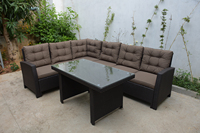 Meubles d'extérieur modernes en rotin, 7 pièces, table à manger haute, canapé d'angle, ensemble de canapés de jardin en osier pour villa, salon, hôtel