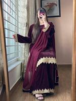 Ensemble Kurti et Palazzo pour femme en velours brodé de sequins, avec dupatta en georgette, idéal pour l'été, l'automne et l'hiver, tenue de soirée ethnique de luxe complète