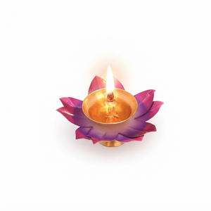 Handcrafted Mauve <b>Lotus</b> Brass Diya Decorative Pure <b>Lamp</b> Traditional Indian Pooja Article Festival Home Decor Wholesale Suppliers - Product Image 1
