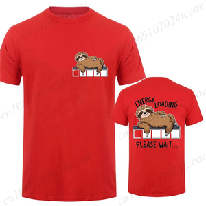เสื้อยืดคอกลมแขนสั้นสีดำสำหรับผู้ชาย พิมพ์ลายการ์ตูนสลอธ สไตล์ลำลอง ไซส์พลัส ผ้าเจอร์ซีย์ถัก โลโก้ด้านหน้า เนื้อผ้านุ่ม 100% ผ้าฝ้าย - Product Image 5
