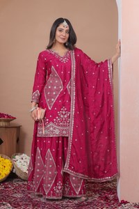 2026 Designer Party Wear Sharara Suit for Women Silk <b>Gota</b> Patti Embroidery Punjabi Suit Festive Indian Ethnic Wear Salwar Kameez - Product Image 1