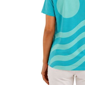 เสื้อยืดผู้หญิงสีฟ้าอควาแบบกำหนดเอง พิมพ์ลายคลื่น แขนสั้น คอกลม เสื้อลำลอง ผ้าเนื้อนุ่ม แฟชั่นฤดูร้อน - Product Image 5