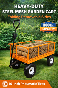 Chariot de jardin robuste en métal, plastique et caoutchouc pour le transport de paillis, terre, bois de chauffage et travaux de aménagement paysager - Modèle ODGGAD000 - Product Image 2