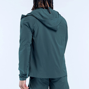 Chaqueta con cremallera y sudadera con capucha para hombre, diseño moderno, logotipo personalizado OEM, color verde pizarra, ligera, de secado rápido, para gimnasio y ropa urbana. - Product Image 4