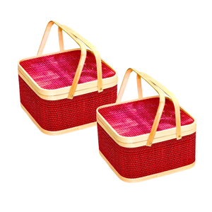 Cesta de Regalo de Bambú Más Vendida con Tapa, Color Personalizado Disponible, Artesanía de Mimbre con Tapa y Asas - Product Image 1