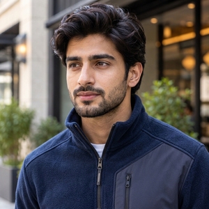 Veste polaire à col montant pour homme, confectionnée en tissu polaire de poids moyen, silhouette décontractée, design à col montant, fermeture éclair quart de tour sur le devant - Product Image 5