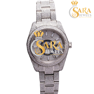 นาฬิกาเพชรสีขาวสุดหรูสำหรับผู้ชายสายสแตนเลสและกลไกควอทซ์ - Product Image 5