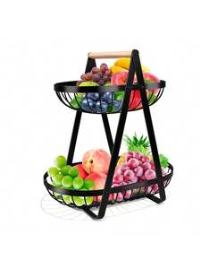 Panier à fruits à 2 niveaux pour comptoir de cuisine, en métal, pour fruits, collations et bonbons, panier à fruits en fil métallique - Product Image 3