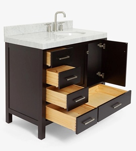 Mueble de Baño Abigail de 42 Pulgadas Hecho a Medida, Gabinete para Lavabo con Desplazamiento a la Derecha, Solo Gabinete, 6 Opciones de Acabado, Fabricante OEM de Vietnam - Product Image 4
