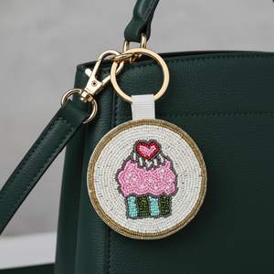 Porte-clés perlé rond brodé fait main en perles de rocaille, écologique, pour mariage, vente en gros pour artisans multiples - Product Image 2