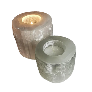 Support de bougie en pierre naturelle sculptée à la main en sélénite, pierre précieuse d'agate, guérison, vente en gros - Product Image 5