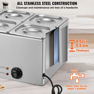 Scaldavivande Professionale Commerciale 24QT, 5 Vasche, Elettrico, 1200W, da Banco, in Acciaio Inossidabile, Buffet Bain Marie Manuale - Product Image 5