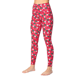 Leggings de yoga rojos de cintura alta con estampado, de longitud completa, de spandex y poliéster, elásticos en cuatro direcciones, con cintura elástica, pantalones para mujer. - Product Image 6