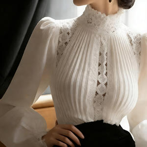 Oferta especial en blusa blanca de cuello alto con volantes y manga larga para mujer de Temu, elegante blusa de oficina, top informal de corte holgado y a la moda. - Product Image 3