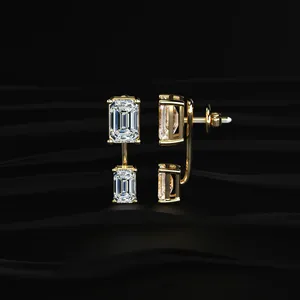 3CT Double <b>Emerald</b> Shape Solitaire Diamond <b>Stud</b> <b>Earrings</b> Elegant Diamond <b>Earrings</b> with VVS-VS Clarity IGI Certified for Women's - Product Image 2