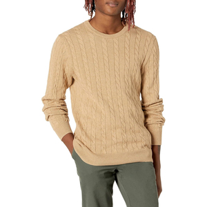 <b>Men's</b> Brown Cable Knit Crew Neck <b>Pullover</b> Sweater Full Sleeve 100% Acrylic Anti-Pilling Standard Thickness Autumn Wear - Product Image 5