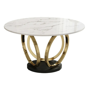 Mesa de Comedor Plegable Moderna con Tapa de Mármol, Base de Anillo de Acero Dorado, 53.1 Pulgadas de Diámetro, 4 Plazas, Requiere Ensamblaje, para el Hogar - Product Image 4