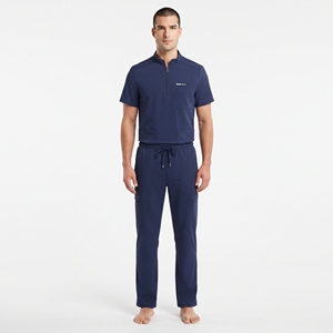 High Quality Men's Medical <b>Scrub</b> Set Polyester Woven <b>Scrub</b> <b>Top</b> and Pants Half Zip Pocket <b>Top</b> Drawstring Waist Hospital Uniform - Product Image 5