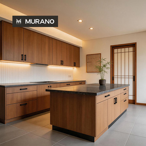 Meubles de <span class=keywords><strong>cuisine</strong></span> <span class=keywords><strong>avec</strong></span> <span class=keywords><strong>îlot</strong></span> <span class=keywords><strong>central</strong></span>, finition personnalisable en mélamine/acrylique/bois, bande LED sous l'armoire et <span class=keywords><strong>rangement</strong></span> multi-tiroirs - Product Image 1