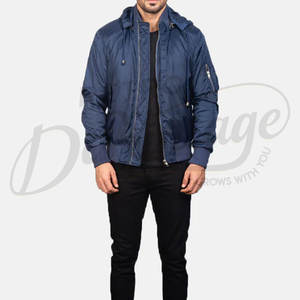 Chaqueta Bomber Ligera Azul Marino para Hombre, Cortavientos Casual con Capucha, Corte Ajustado, Cierre de Cremallera, Ropa Deportiva, Prenda Exterior de Moda - Product Image 4