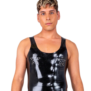 Body sans manches en cuir PU noir pour homme avec détails boutonnés, lingerie sexy sans couture - Product Image 5