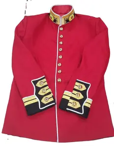 Len Màu Đỏ Anh Marine Mặc Áo Khoác Với Cổ Áo Vàng Thêu Lịch sử Người Đàn Ông Cổ Áo Khoác