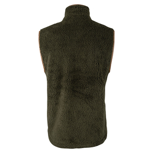 Nouvel Arrivage Gilet Homme Personnalisé en Polaire Sherpa Olive avec Bordure en Similicuir Contrastant, Col Montant et Fermeture Éclair Bidirectionnelle, Gilet Doux et Moelleux, Vente en Gros - Product Image 2