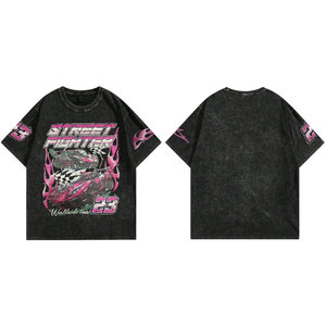 Camiseta Extra Grande para Hombre, Manga Corta, Cuello Redondo, Algodón, Estampado de Street Fighter, Diseño de Auto, Estilo Urbano - Product Image 1